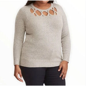 NWOT Torrid Size 1X Plus Sweater - Gray Cutout Yoke Pullover Knit